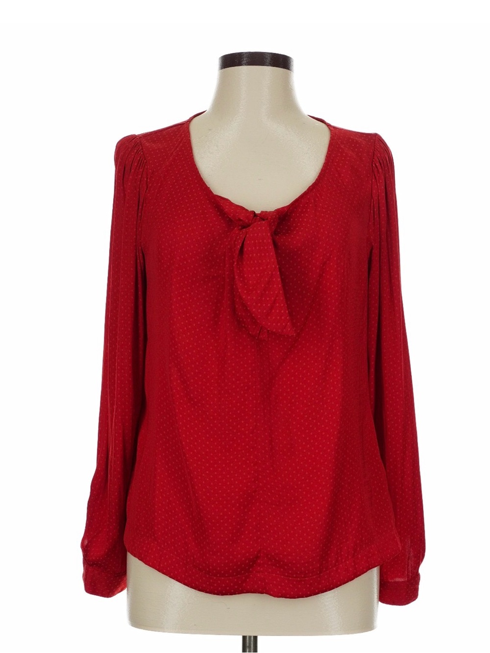 CAbi Red Tie-Neck Long-Sleeve Blouse